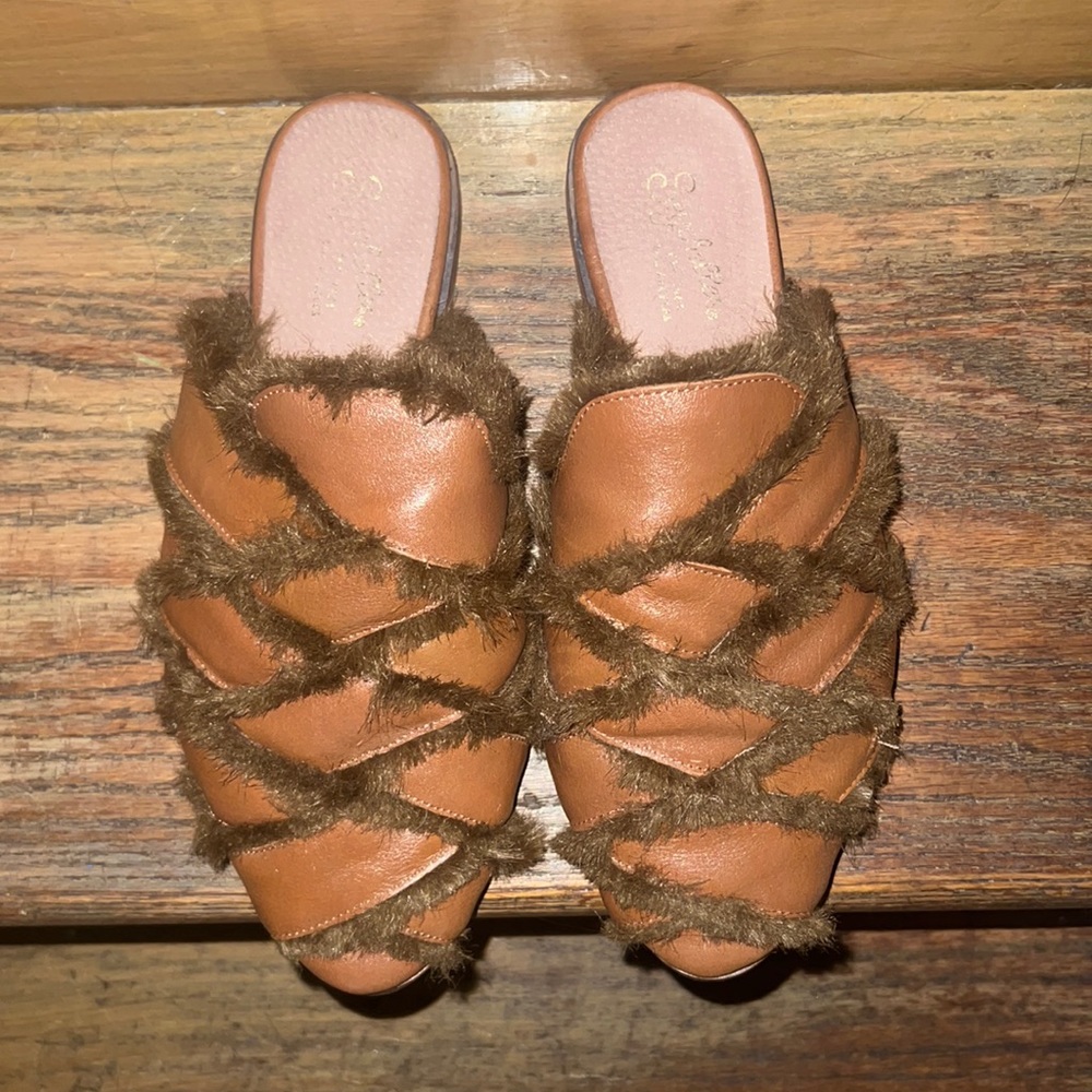 Seychelles furry brown/nude mules. Worn once. Size 8.5